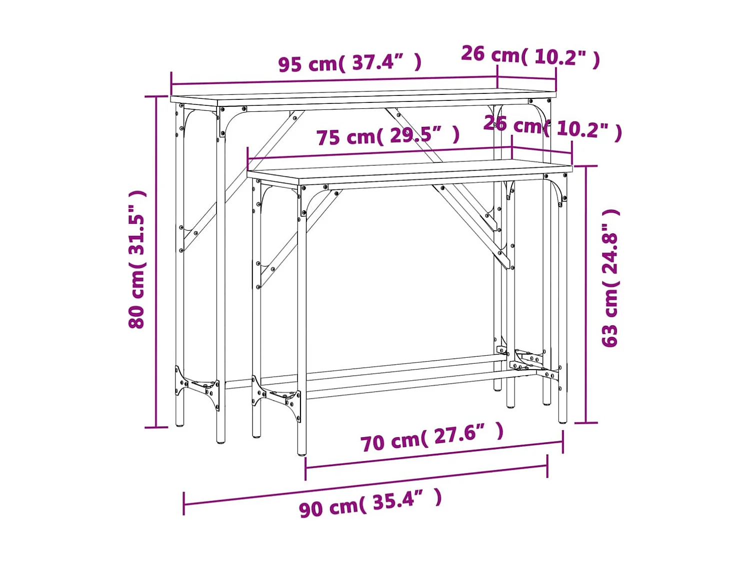 Tables console 2 pièces noir bois d'ingénierie