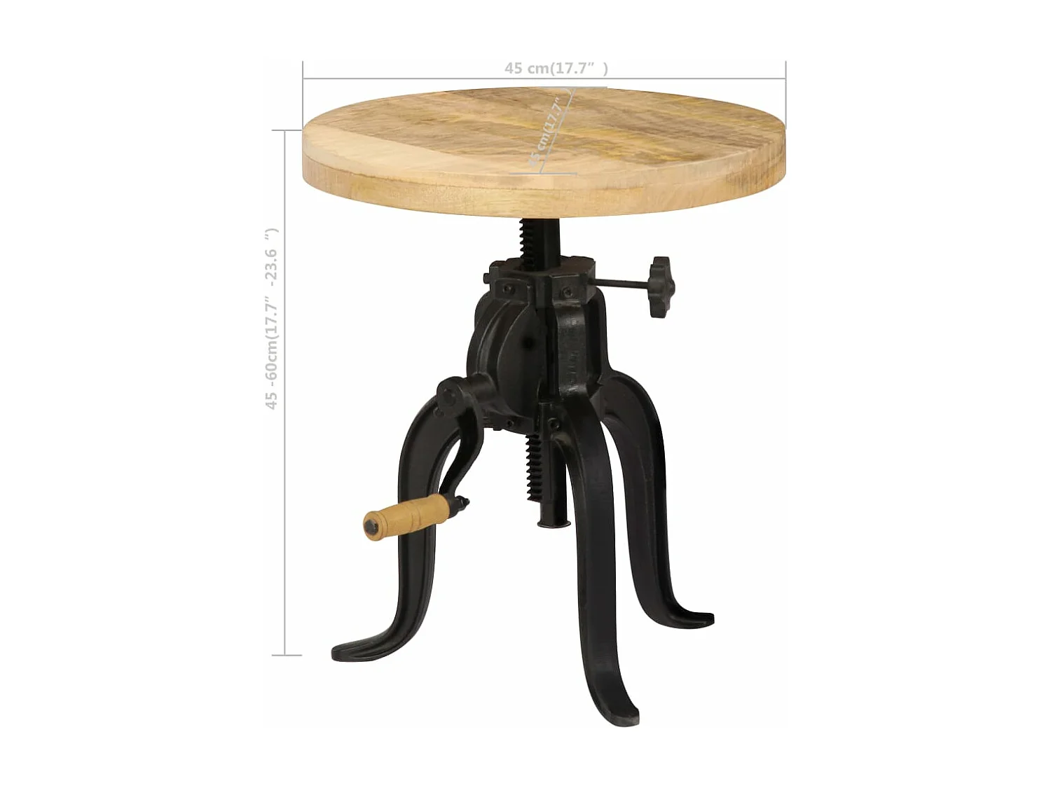 Table d'appoint 45x (45-62) cm Bois de manguier massif et fonte
