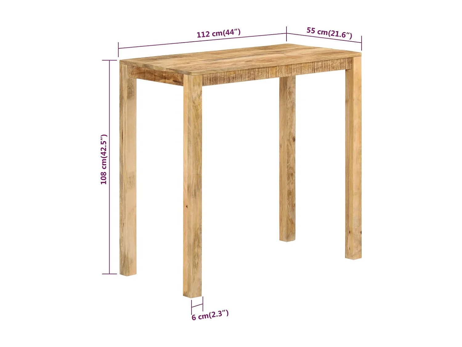 Bartafel 112x55x108 cm massief mangohout