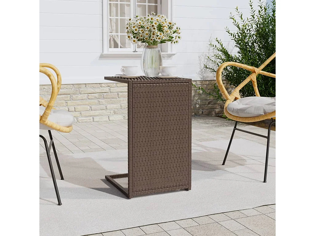 Table en forme de C marron 40x35x60 cm résine tressée