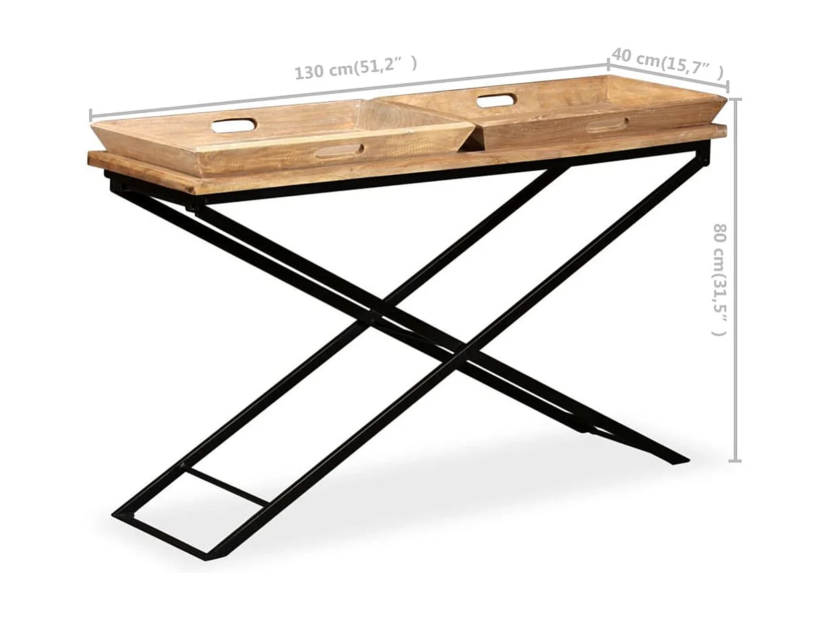 Mesa consola de madera de mango maciza 130x40x80 cm