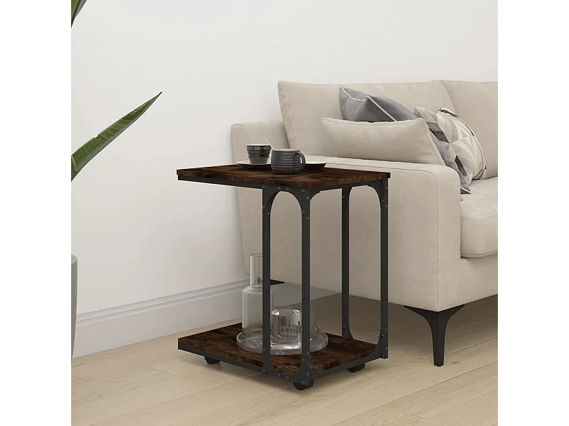 Table d'appoint à roues Chêne fumé 50x35x55,5 cm