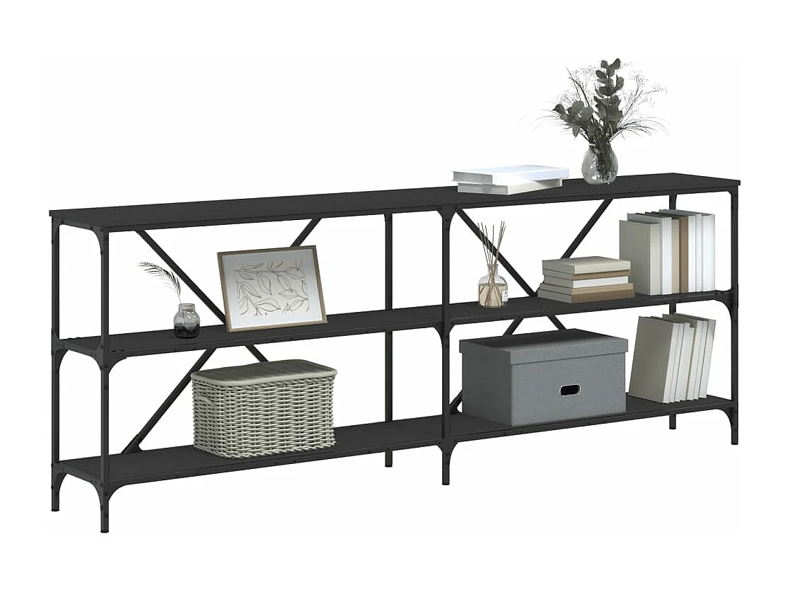 Table console noir 200x30x75 cm bois d'ingénierie et fer