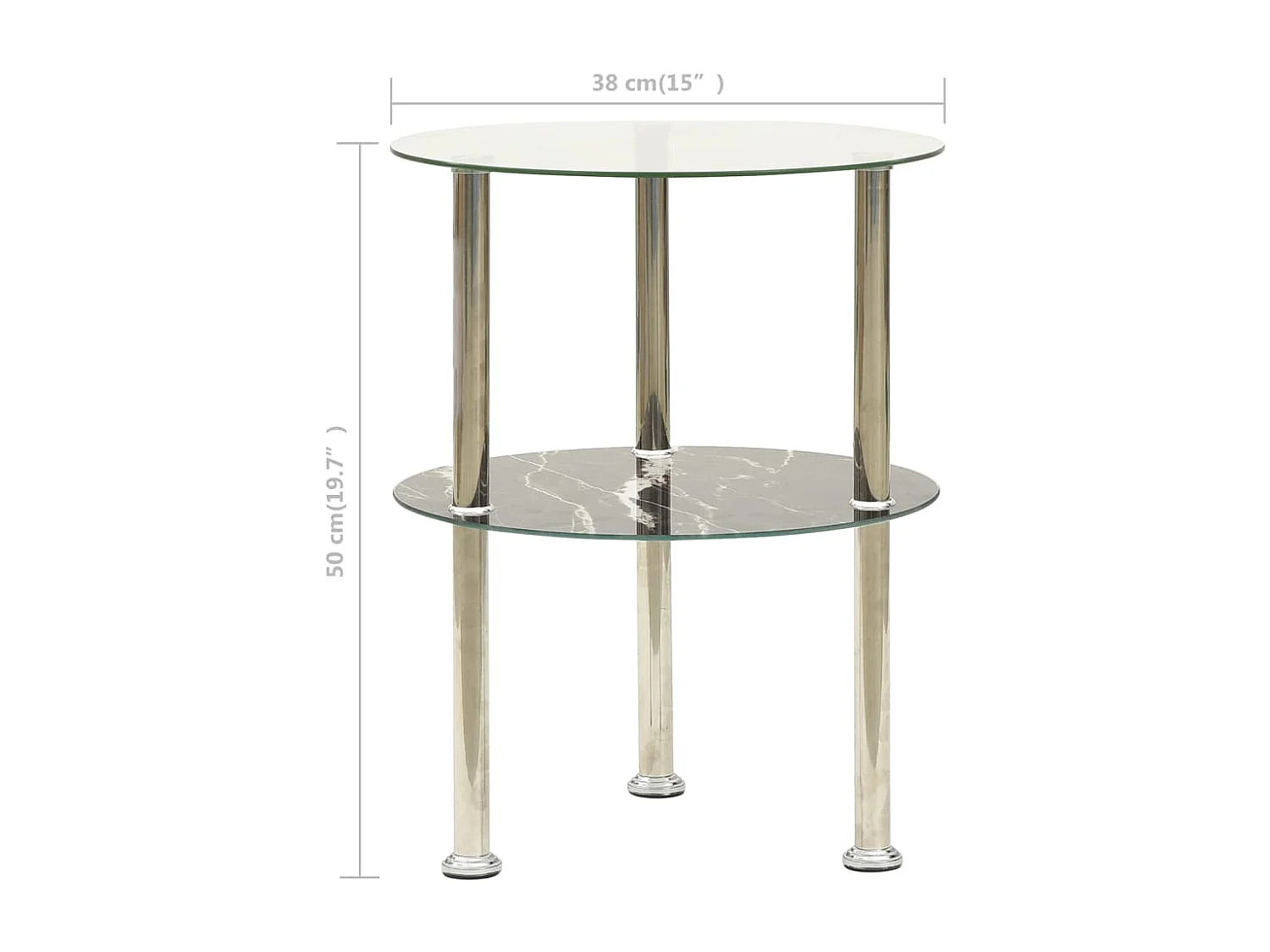 Table d'appoint 2 niveaux Transparent et noir 38cm Verre trempé