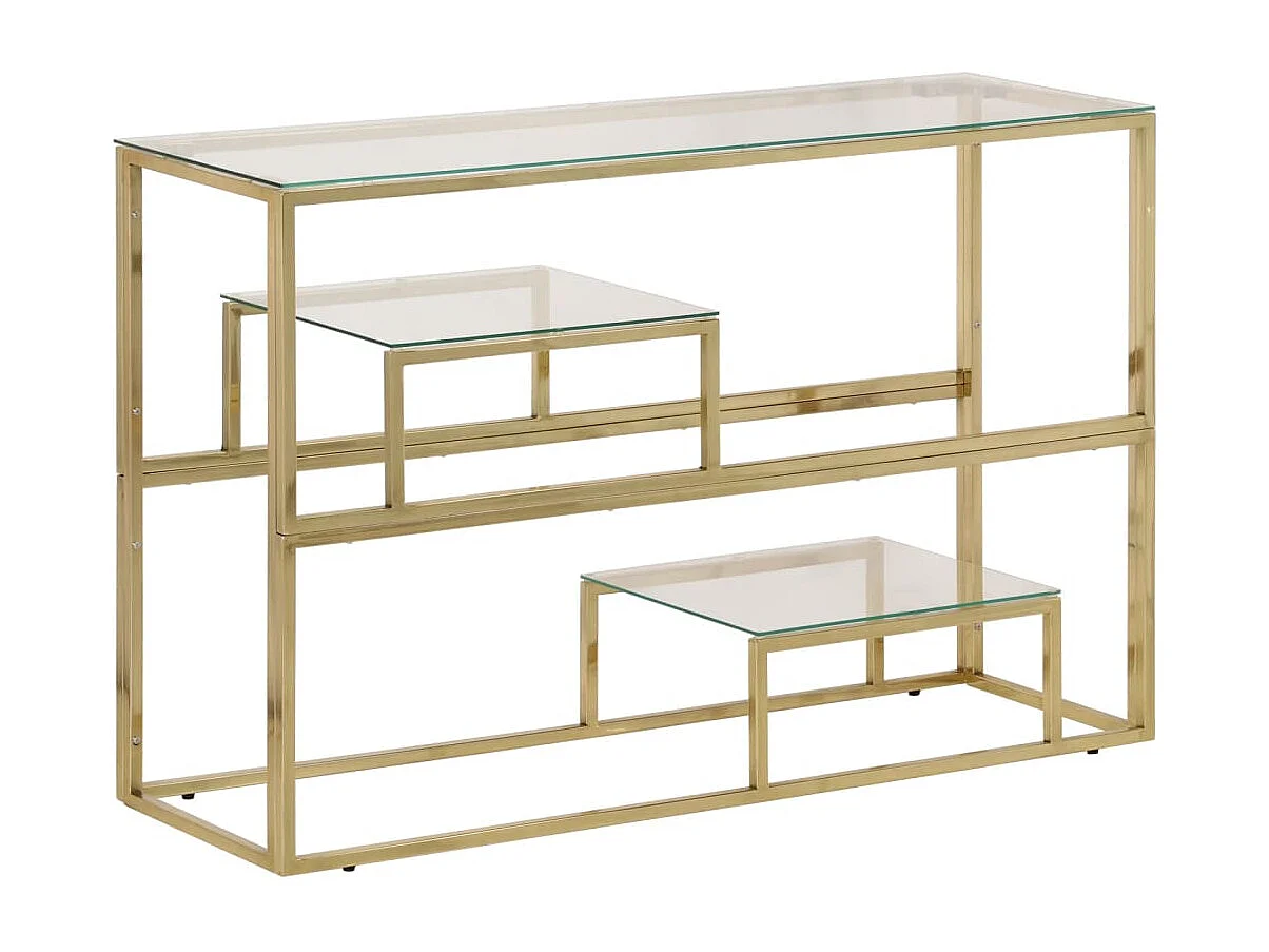 Table console doré acier inoxydable et verre trempé
