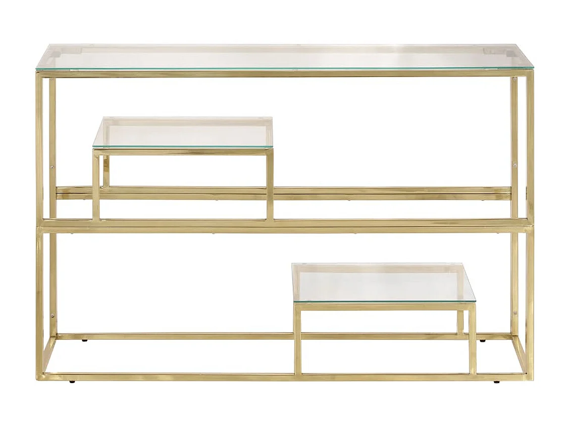 Table console doré acier inoxydable et verre trempé