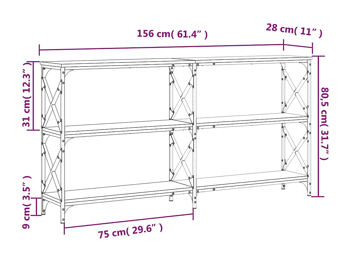 Table console chêne sonoma 156x28x80,5 cm bois d'ingénierie