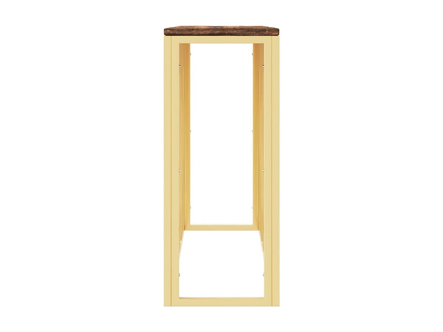 Mesa consola acero inoxidable y madera maciza reciclada dorada