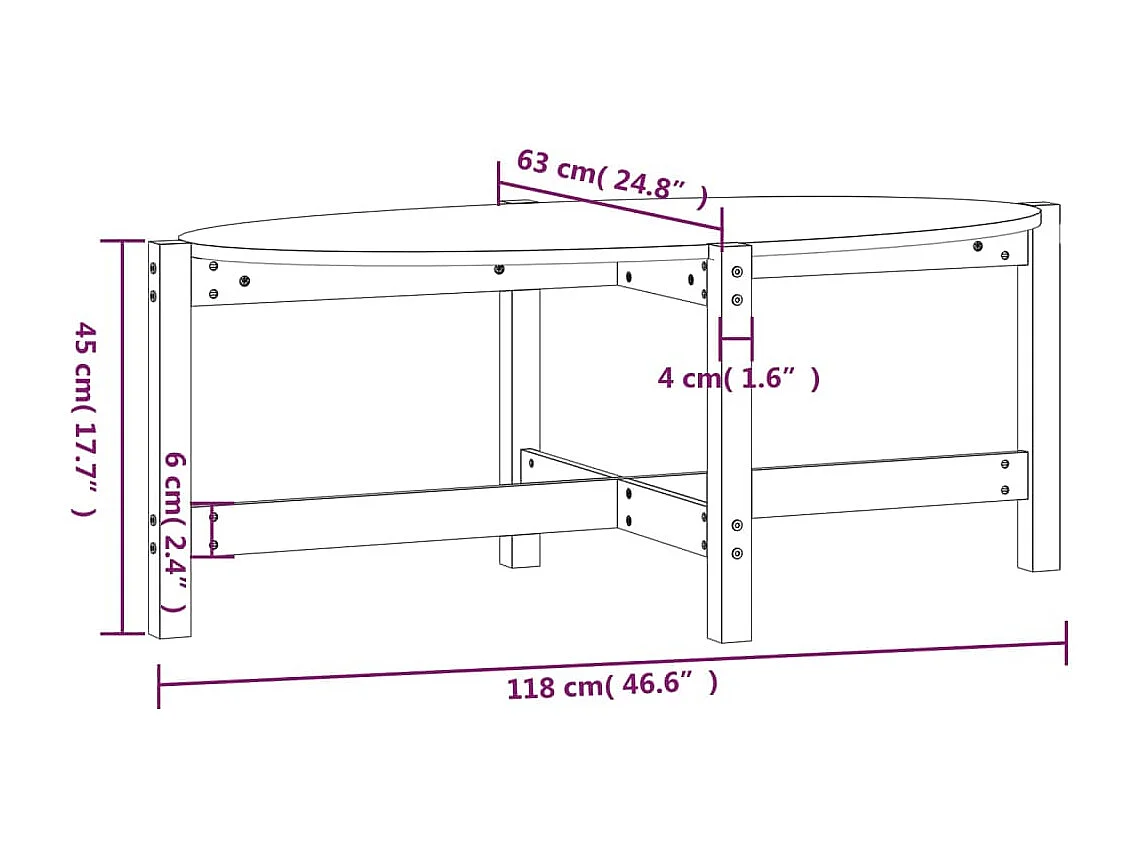 Mesa de centro de madera maciza de pino negro 118x63x45 cm