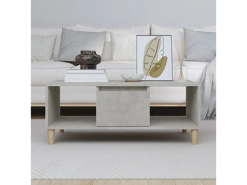 Mesa de centro madera contrachapada gris hormigón 90x50x36,5 cm