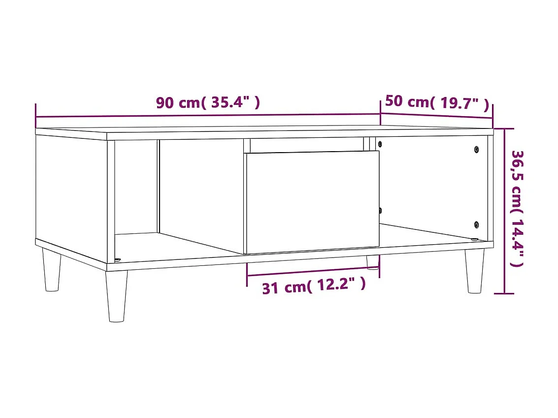 Mesa de centro madera contrachapada gris hormigón 90x50x36,5 cm