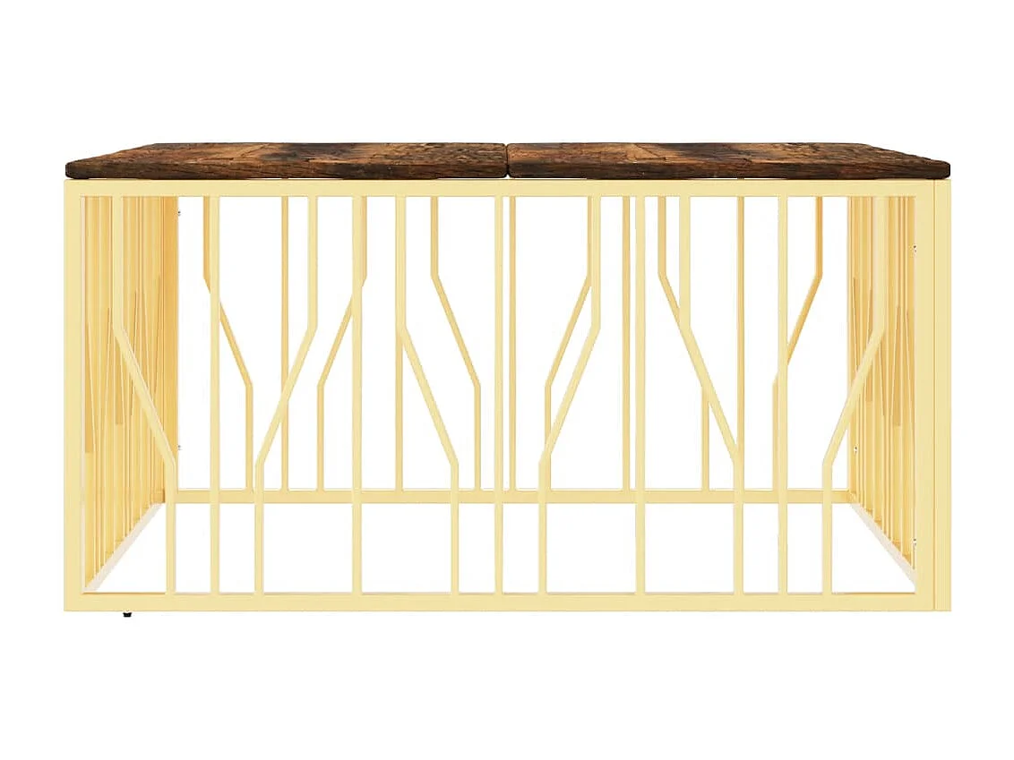 Table basse doré acier inoxydable et bois massif récupération