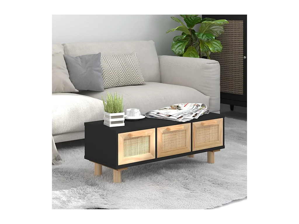 Mesa de centro madera contrachapada y de pino negro 80x40x30 cm