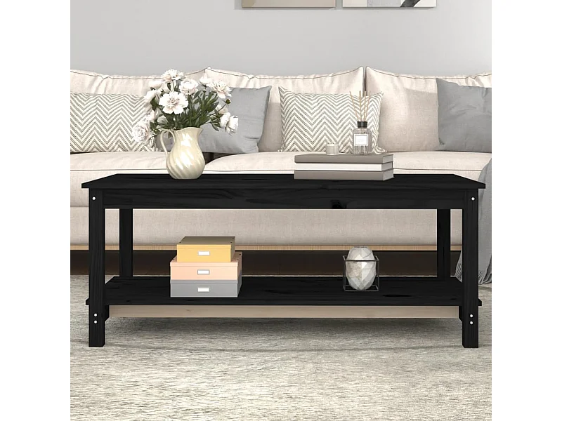 Mesa de centro de madera maciza de pino negro 110x55x45 cm