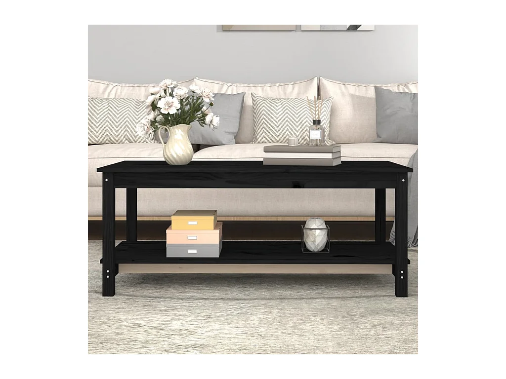 Table basse Noir 110x55x45 cm Bois massif de pin