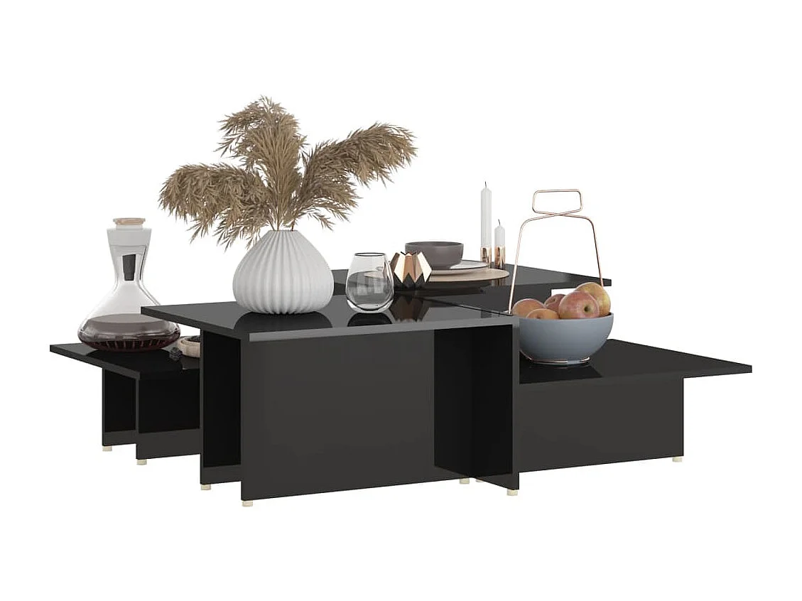 Table basse 2 pièces Noir brillant 111,5x50x33cm Bois d'ingénierie