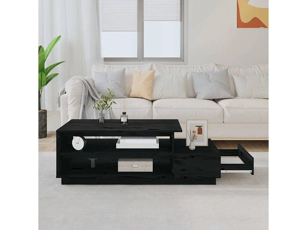 Table basse Noir 120x50x40,5 cm Bois massif de pin