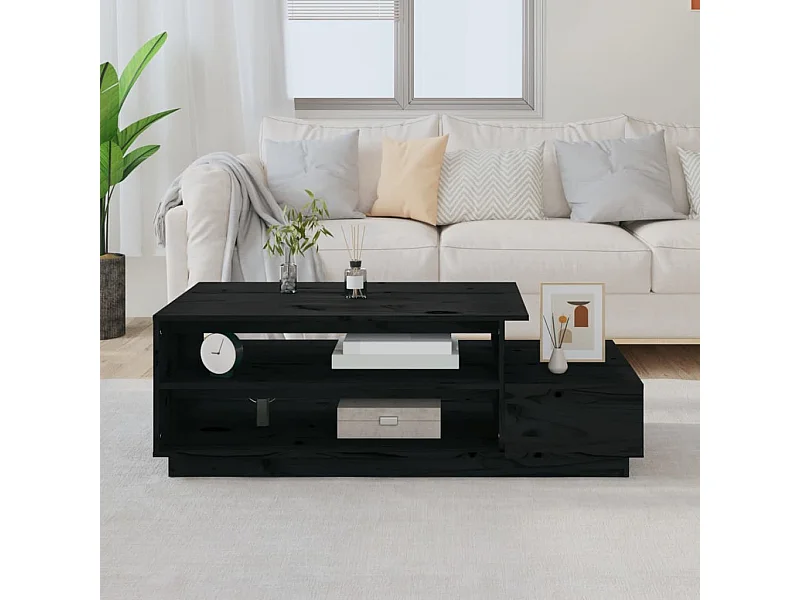 Table basse Noir 120x50x40,5 cm Bois massif de pin