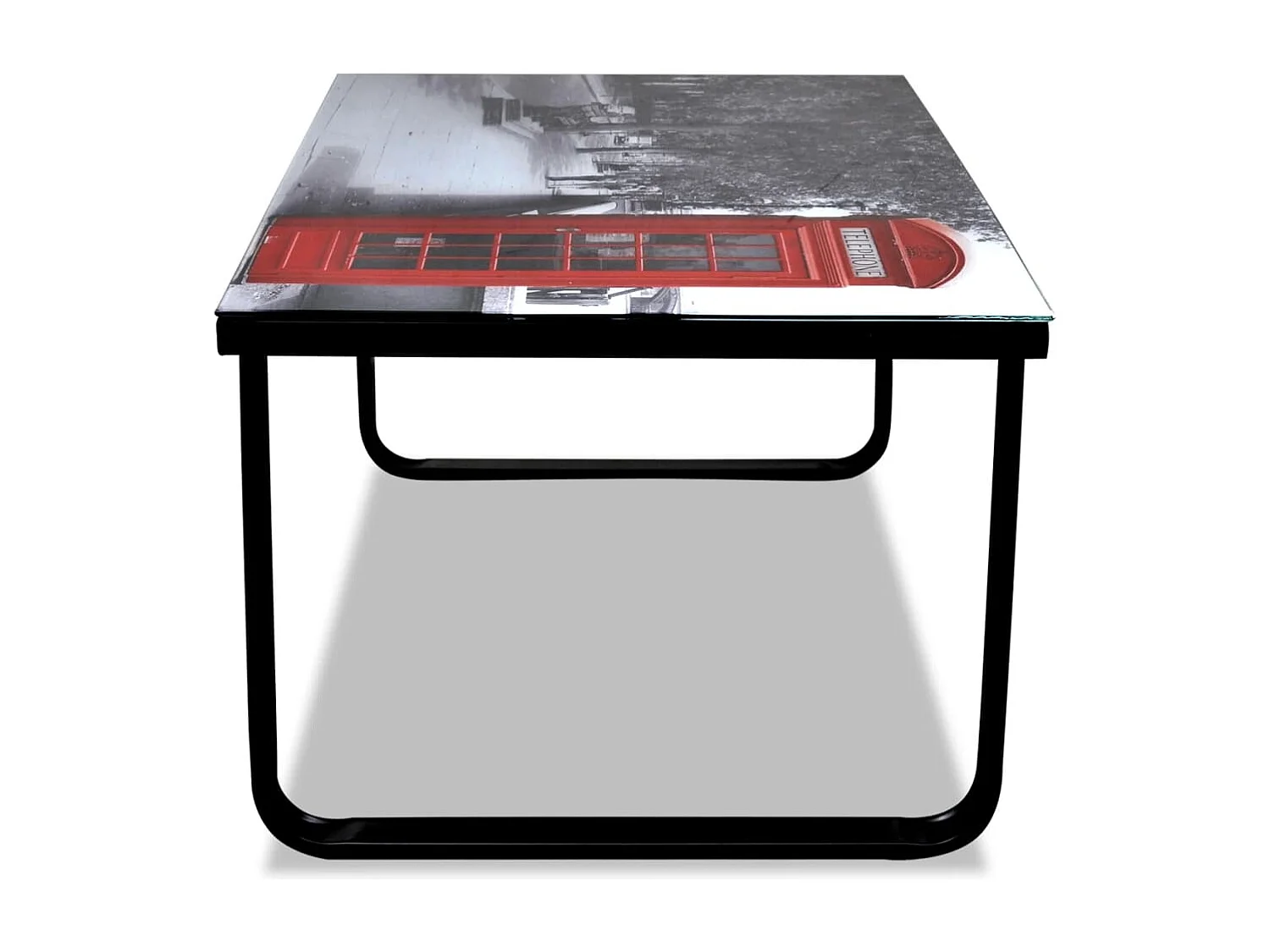 Salontafel met telefooncel-print glazen tafelblad