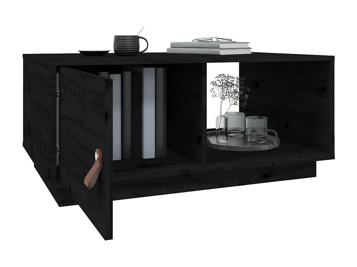 Table basse Noir 80x50x35,5 cm Bois massif de pin