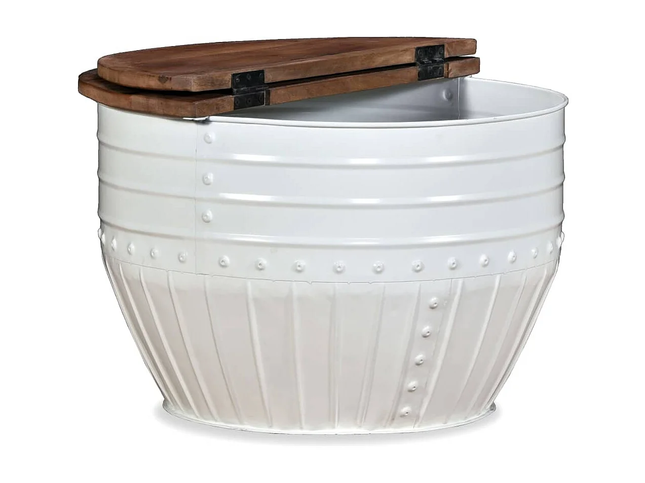 Table basse Bois de récupération massif Blanc Forme de baril