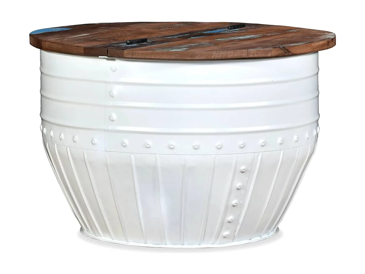 Table basse Bois de récupération massif Blanc Forme de baril