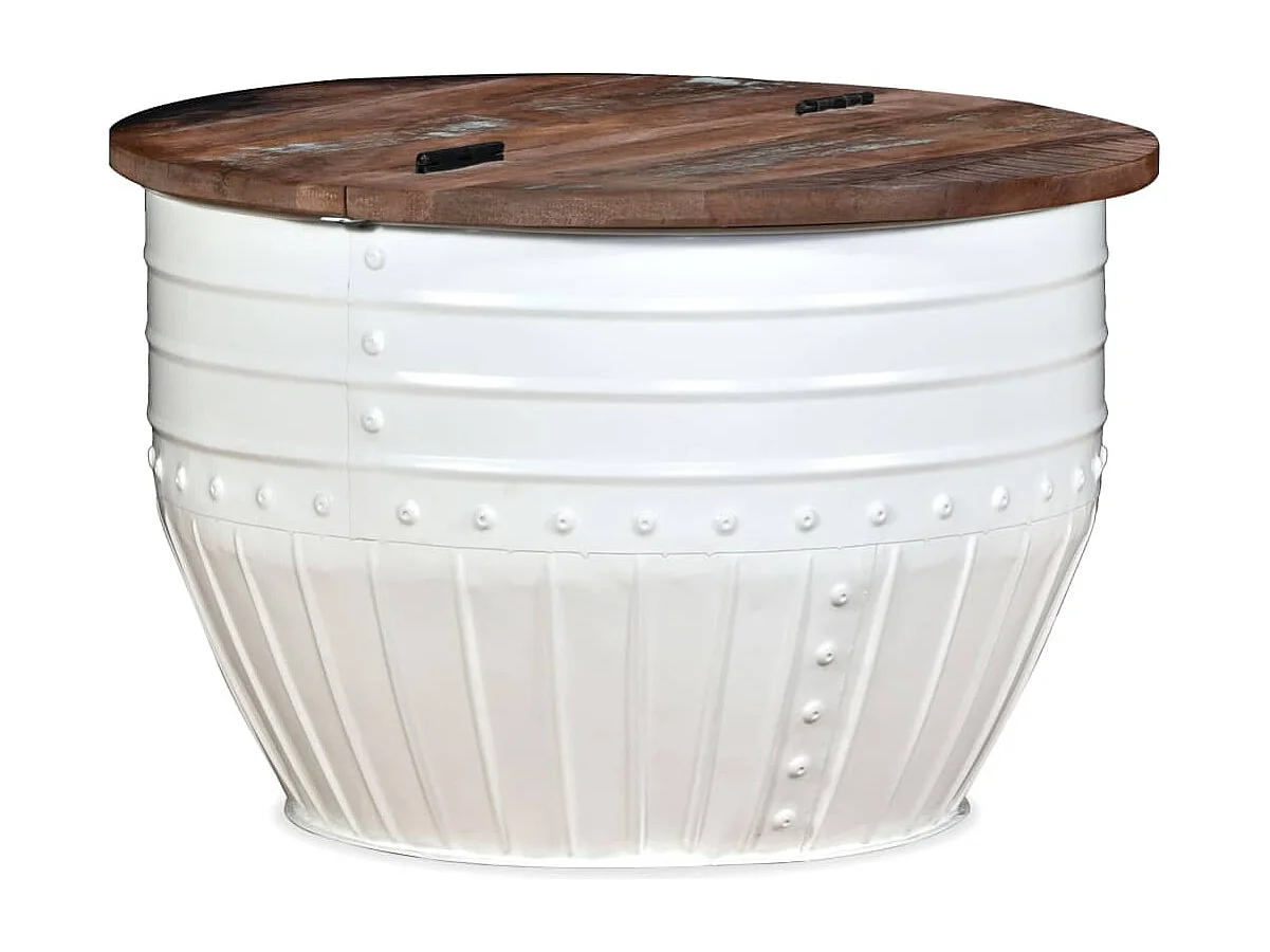 Table basse Bois de récupération massif Blanc Forme de baril