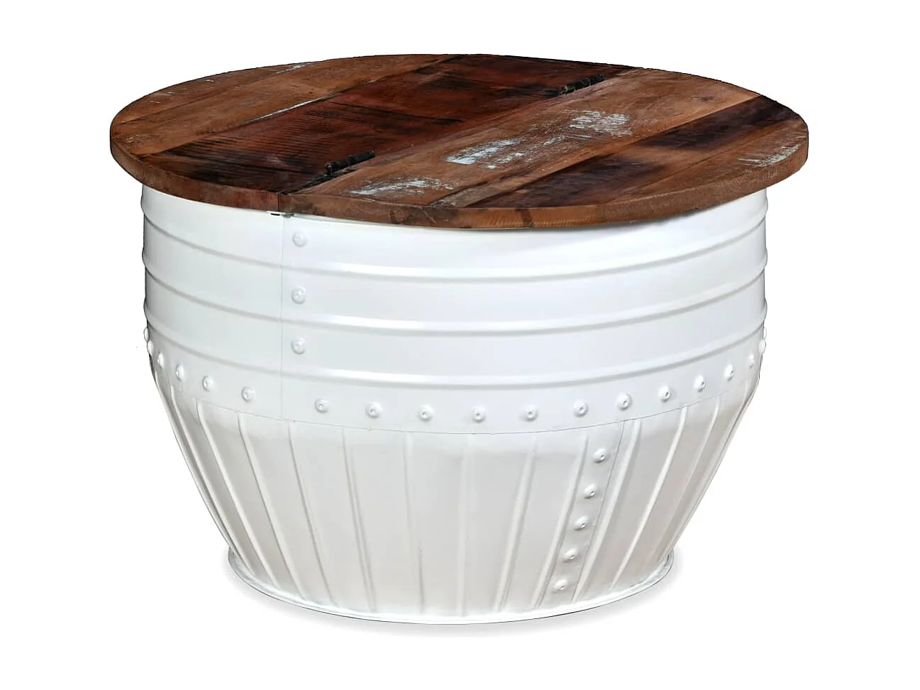 Table basse Bois de récupération massif Blanc Forme de baril