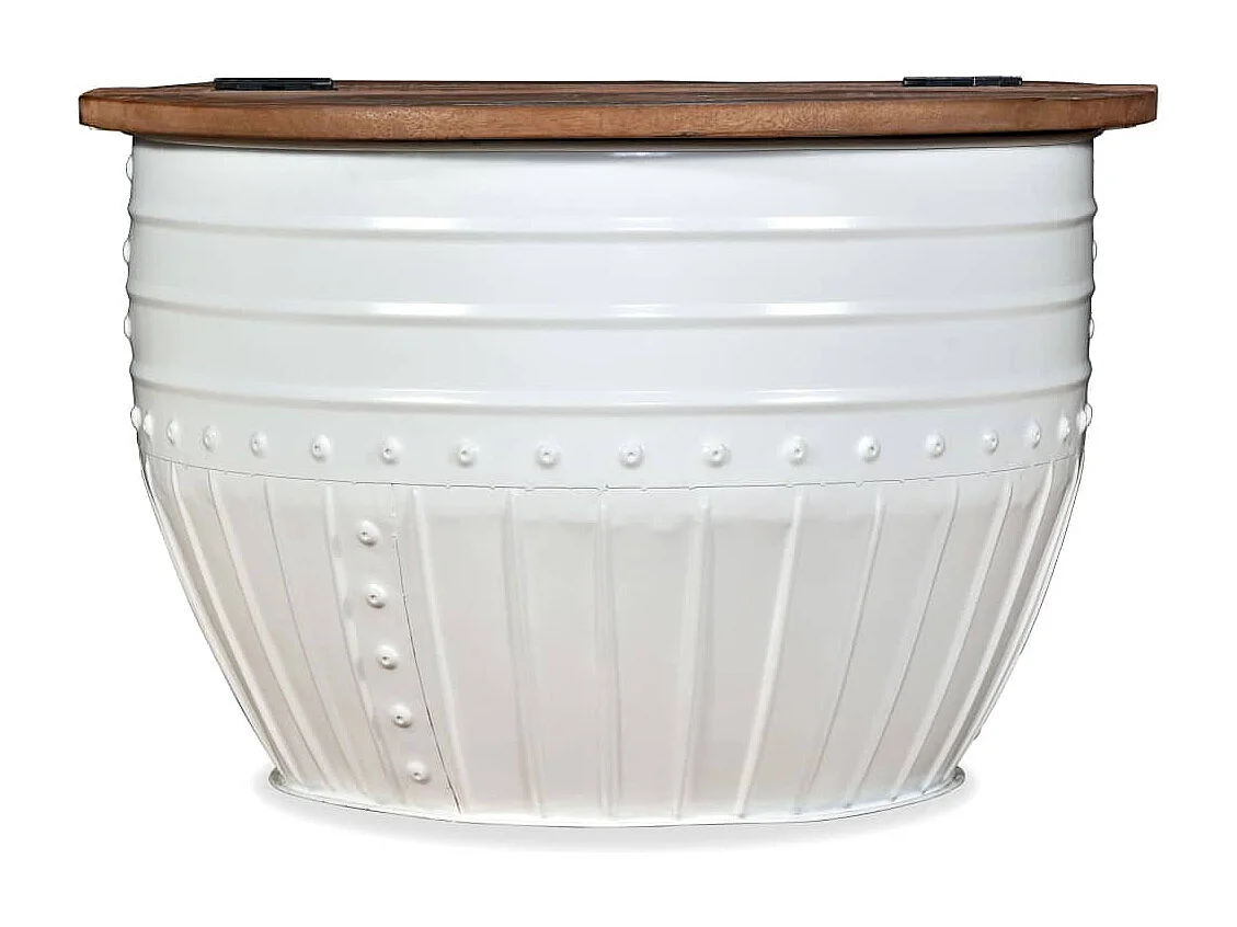 Table basse Bois de récupération massif Blanc Forme de baril