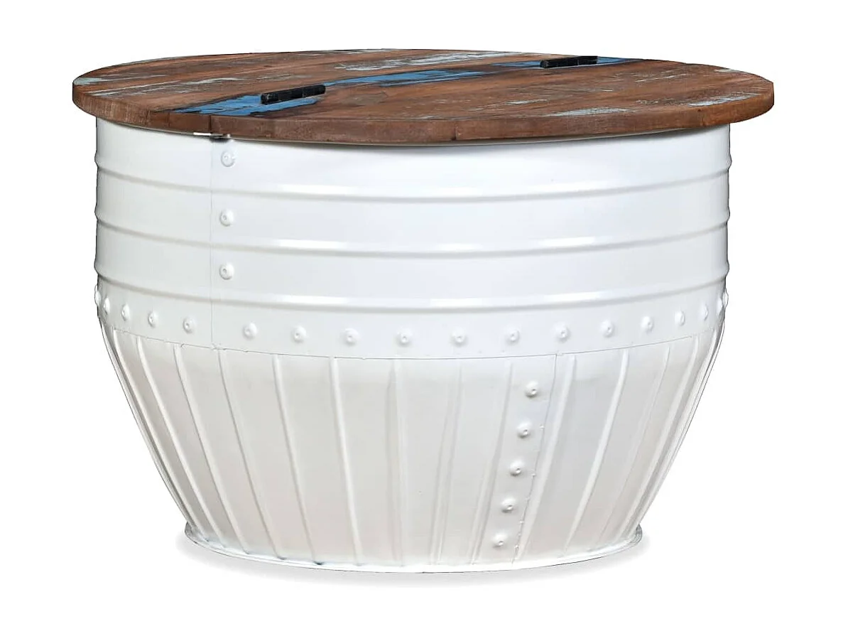 Table basse Bois de récupération massif Blanc Forme de baril