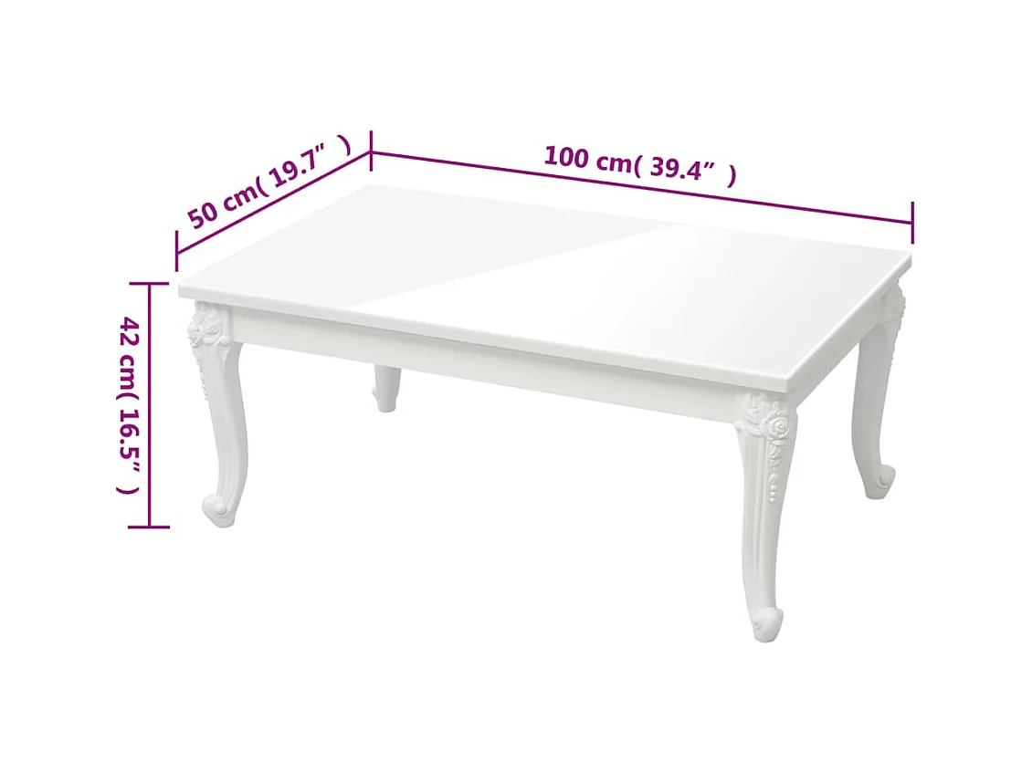Table basse blanc brillant 100x50x42 cm bois d'ingénierie
