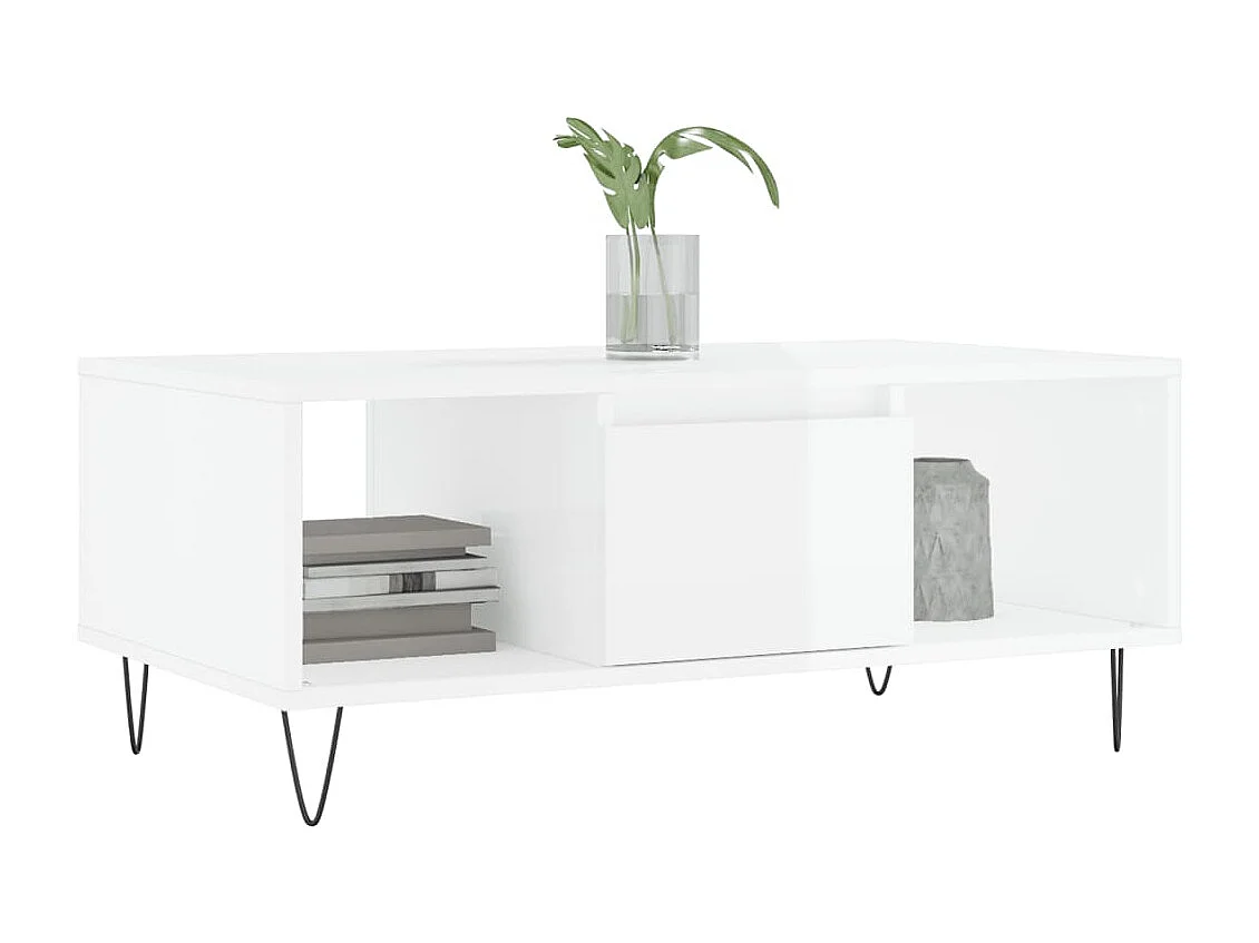 Table basse Blanc brillant 90x50x36,5 cm Bois d'ingénierie