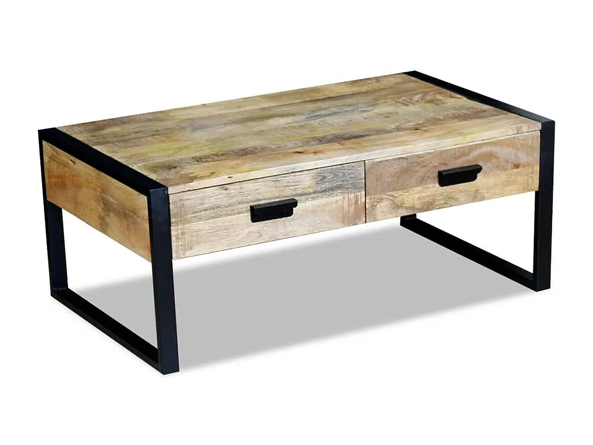 Table basse avec 2 tiroirs Bois de manguier massif 100 x 60 x 40 cm
