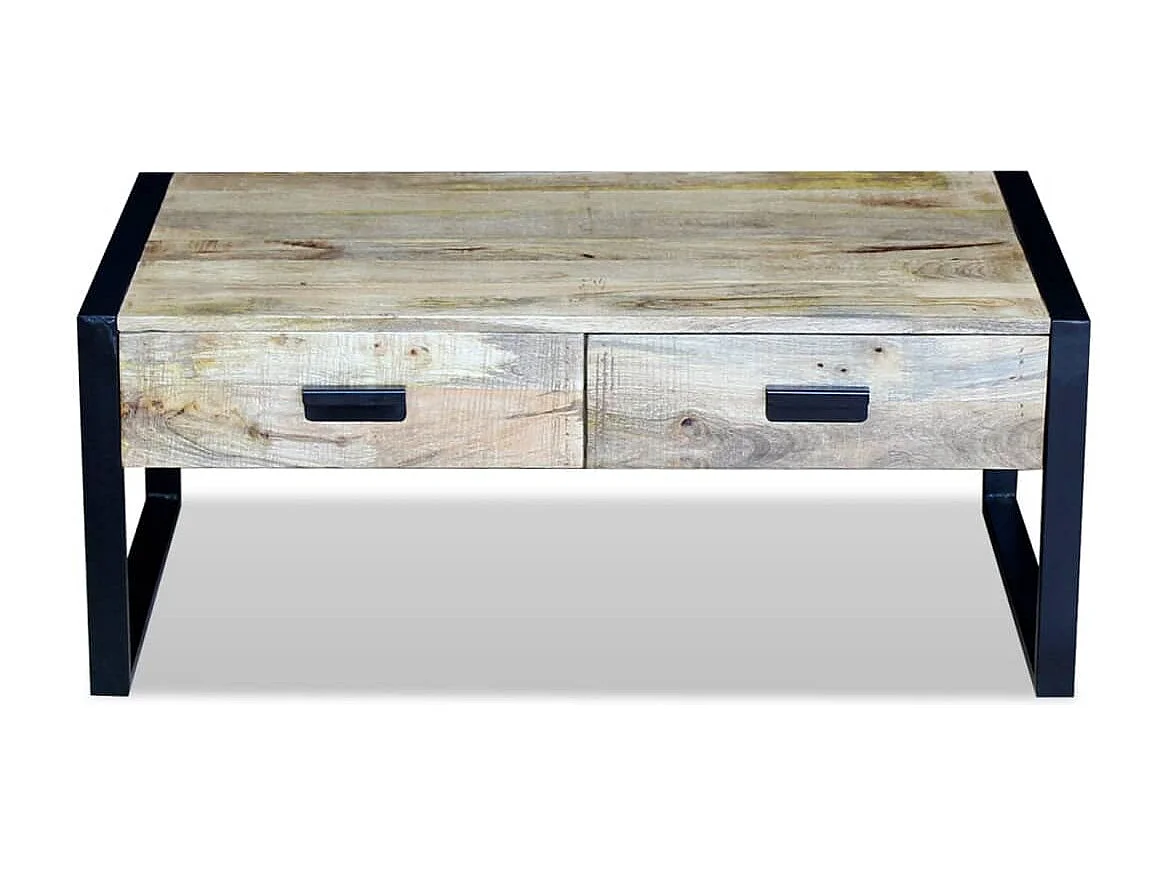 Table basse avec 2 tiroirs Bois de manguier massif 100 x 60 x 40 cm