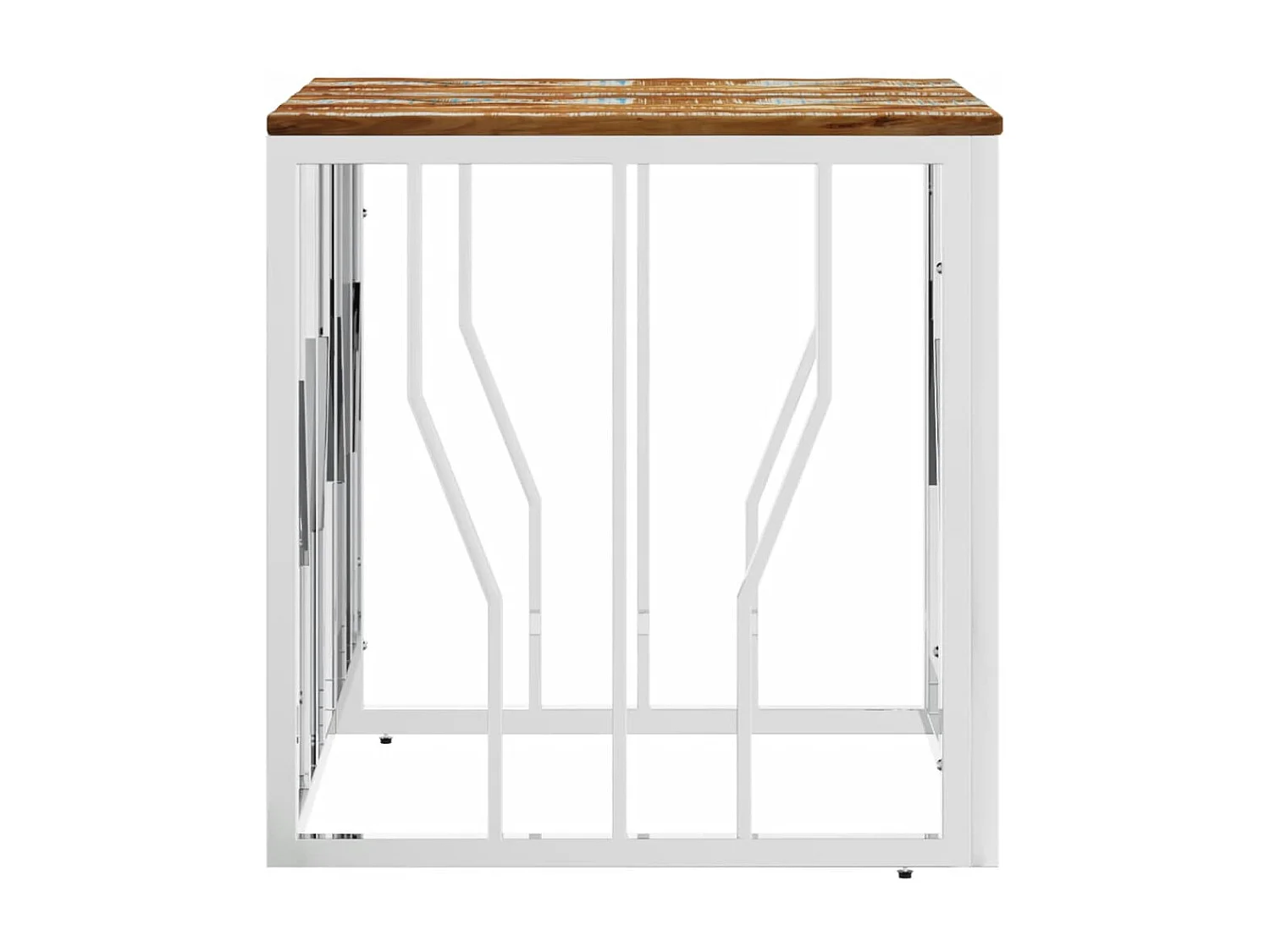 Table basse argenté acier inoxydable/bois massif récupération