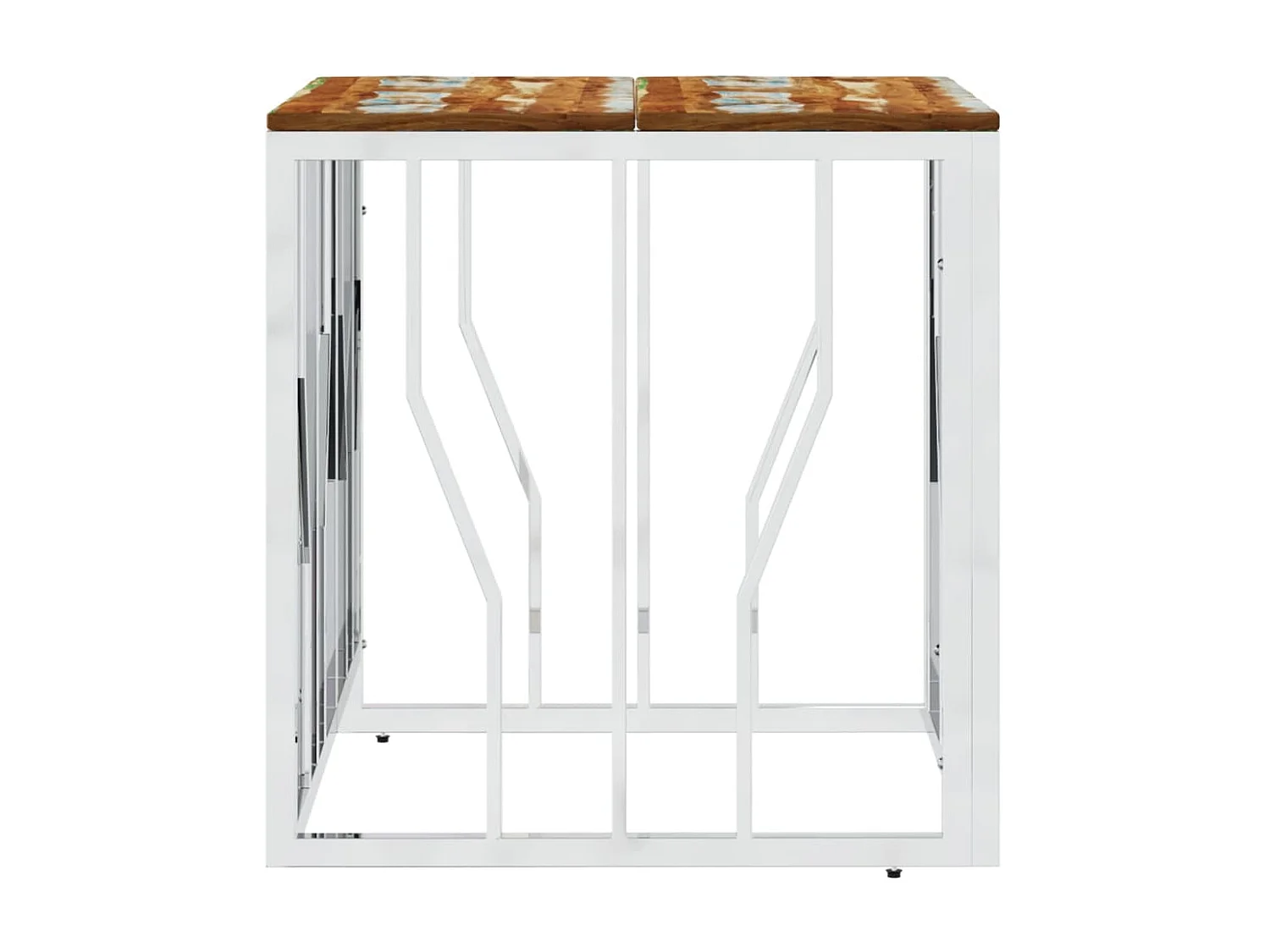 Table basse argenté acier inoxydable/bois massif récupération