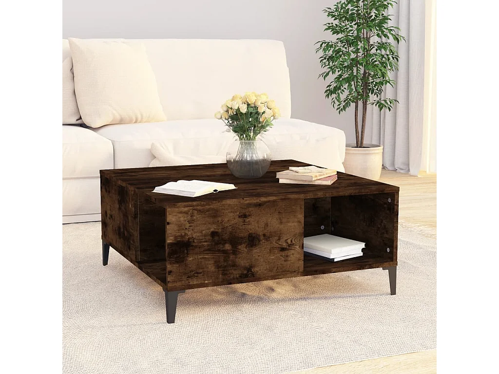 Table basse chêne fumé 80x80x36,5 cm bois d'ingénierie
