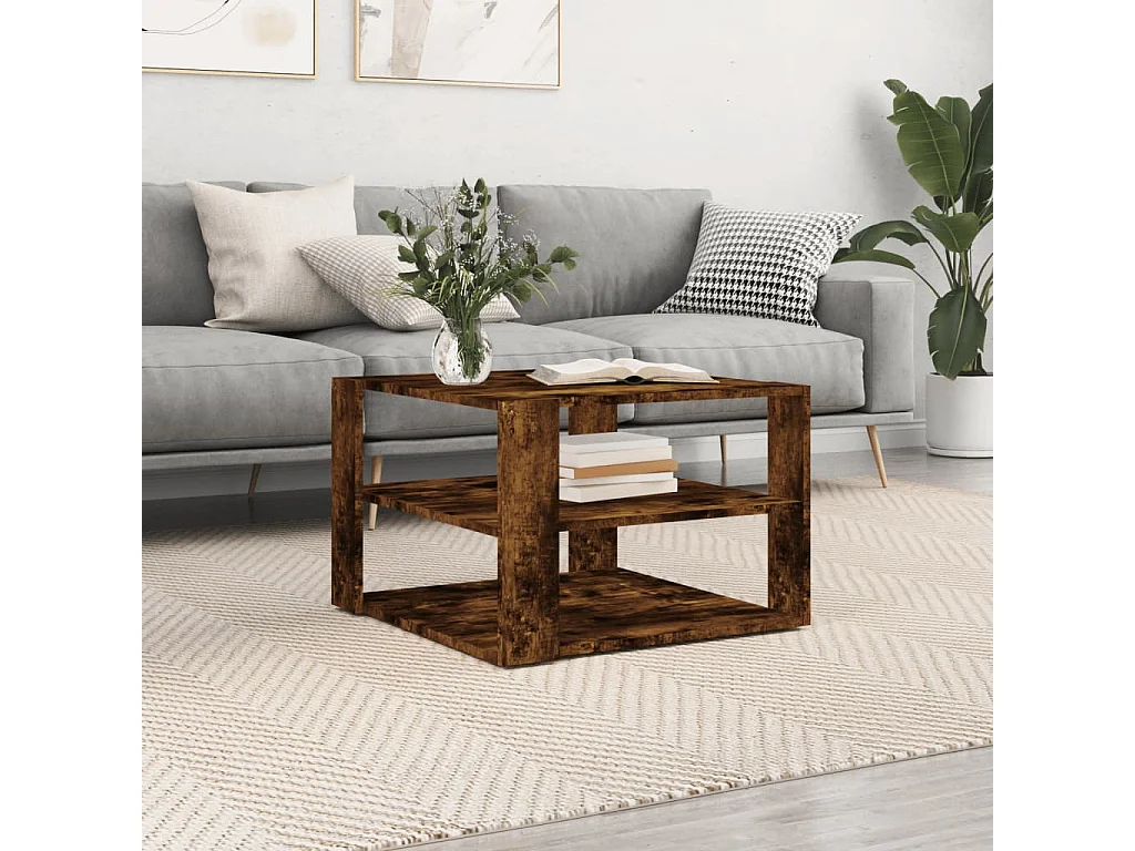 Table basse chêne fumé 59,5x59,5x40 cm bois d'ingénierie