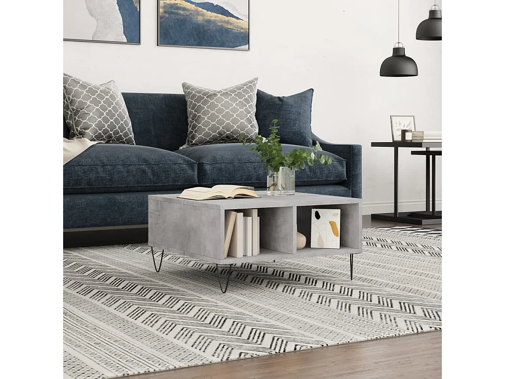 Table basse gris béton 60x60x30 cm bois d'ingénierie