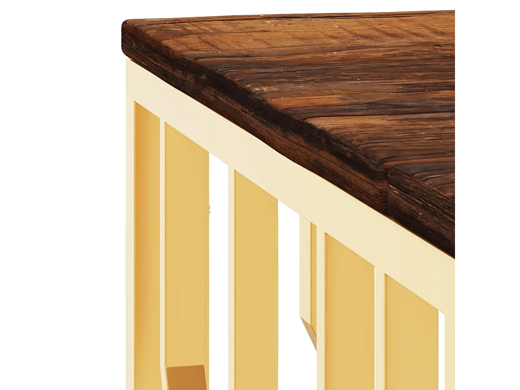Table basse doré acier inoxydable et bois massif récupération