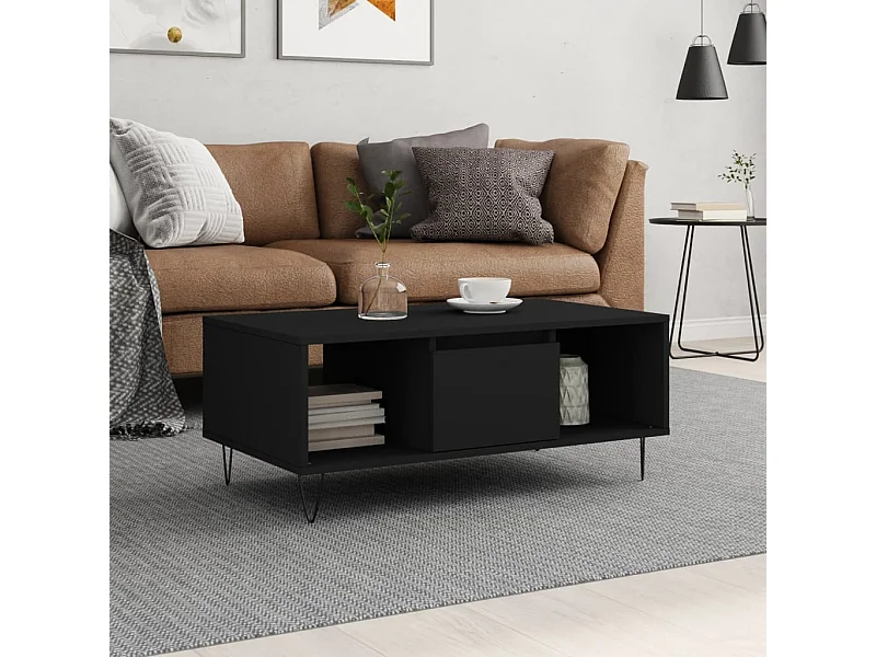Mesa de centro madera contrachapada negro 90x50x36,5 cm