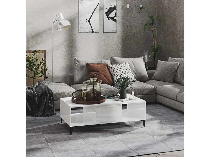 Mesa de centro 103,5x60x35 cm contraplacado branco brilhante