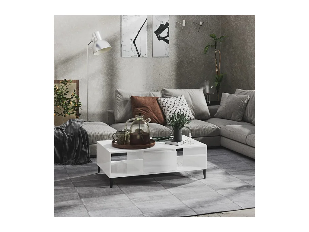 Table basse Blanc brillant 103,5x60x35 cm Aggloméré