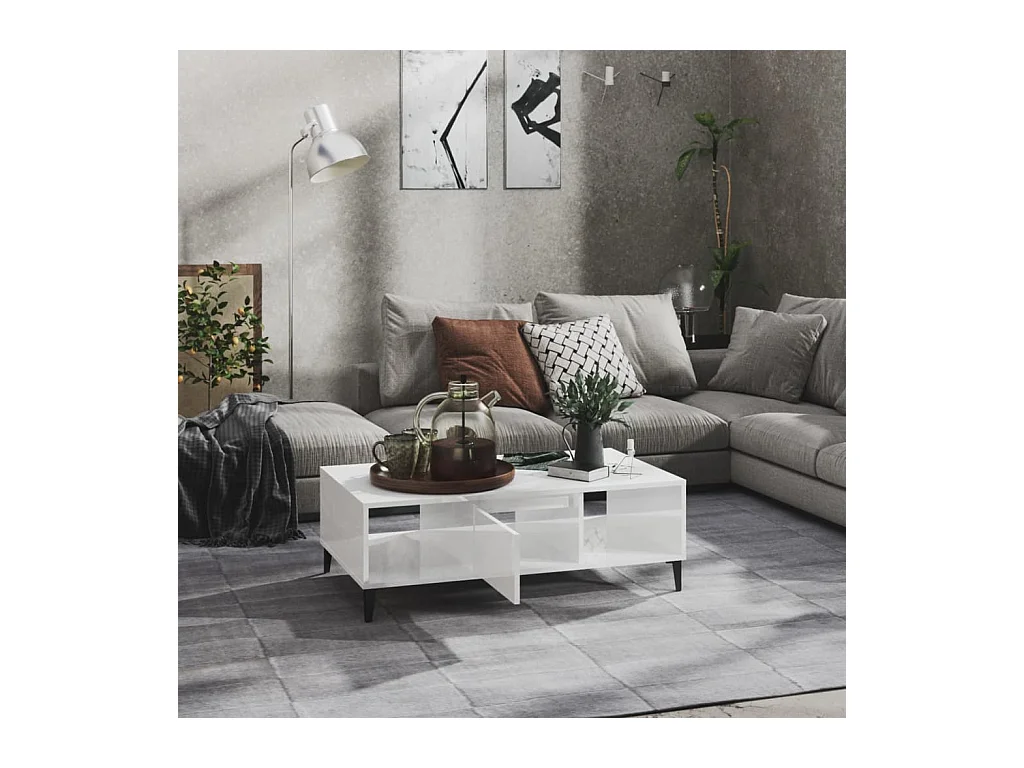 Table basse Blanc brillant 103,5x60x35 cm Aggloméré