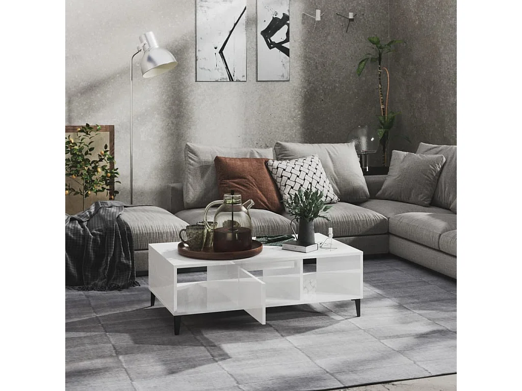 Table basse Blanc brillant 103,5x60x35 cm Aggloméré