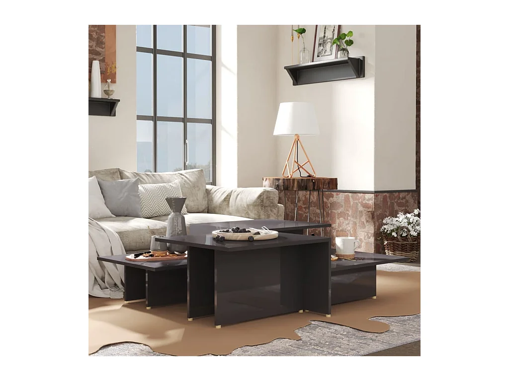 Mesa de centro 2 piezas madera contrachapada gris 111,5x50x33cm