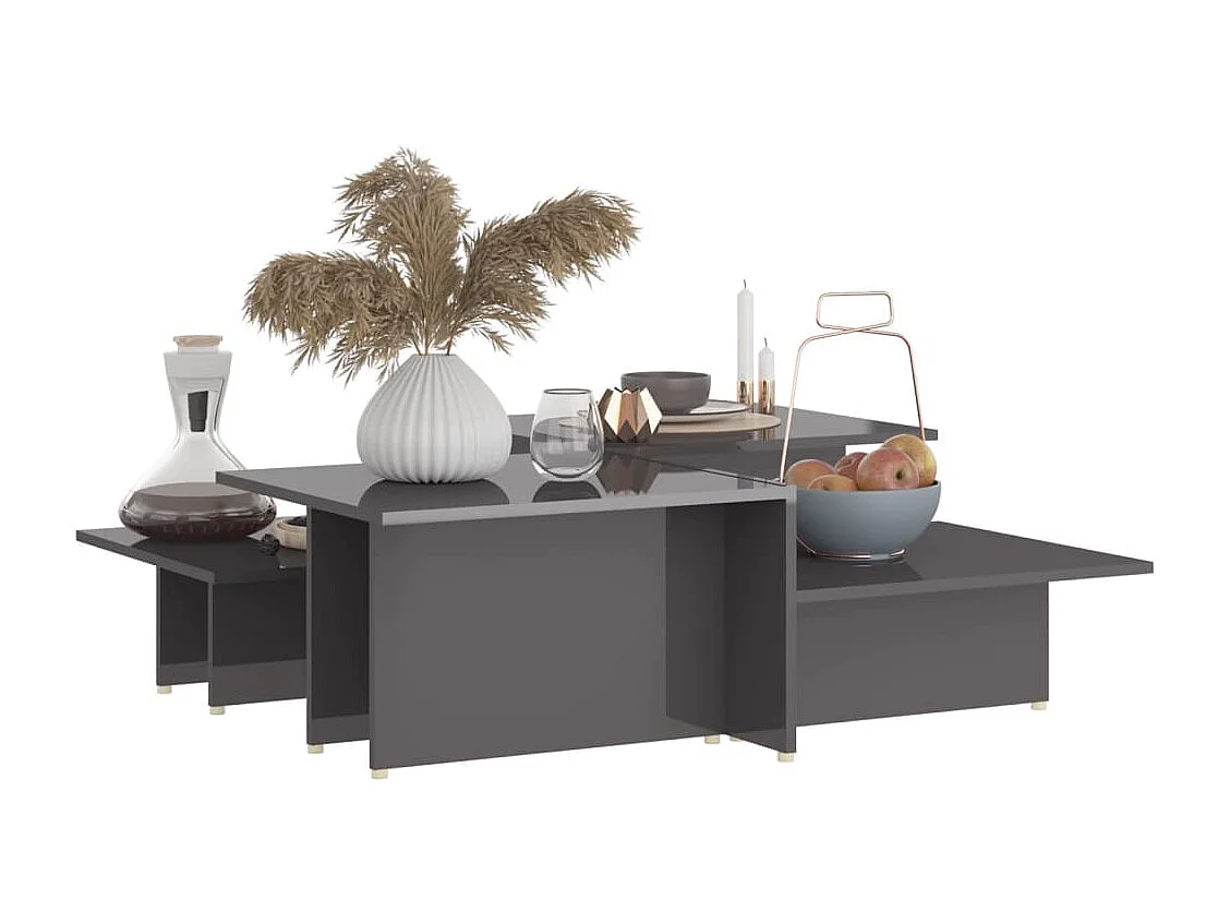 Table basse 2 pièces Gris brillant 111,5x50x33cm Bois d'ingénierie