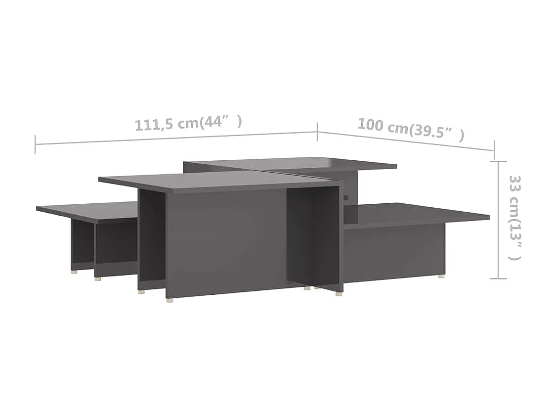 Table basse 2 pièces Gris brillant 111,5x50x33cm Bois d'ingénierie