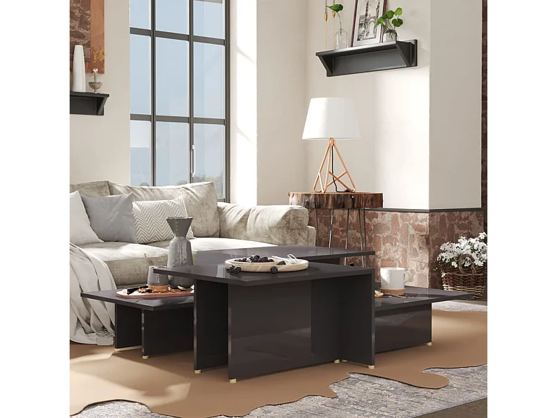 Table basse 2 pièces Gris brillant 111,5x50x33cm Bois d'ingénierie