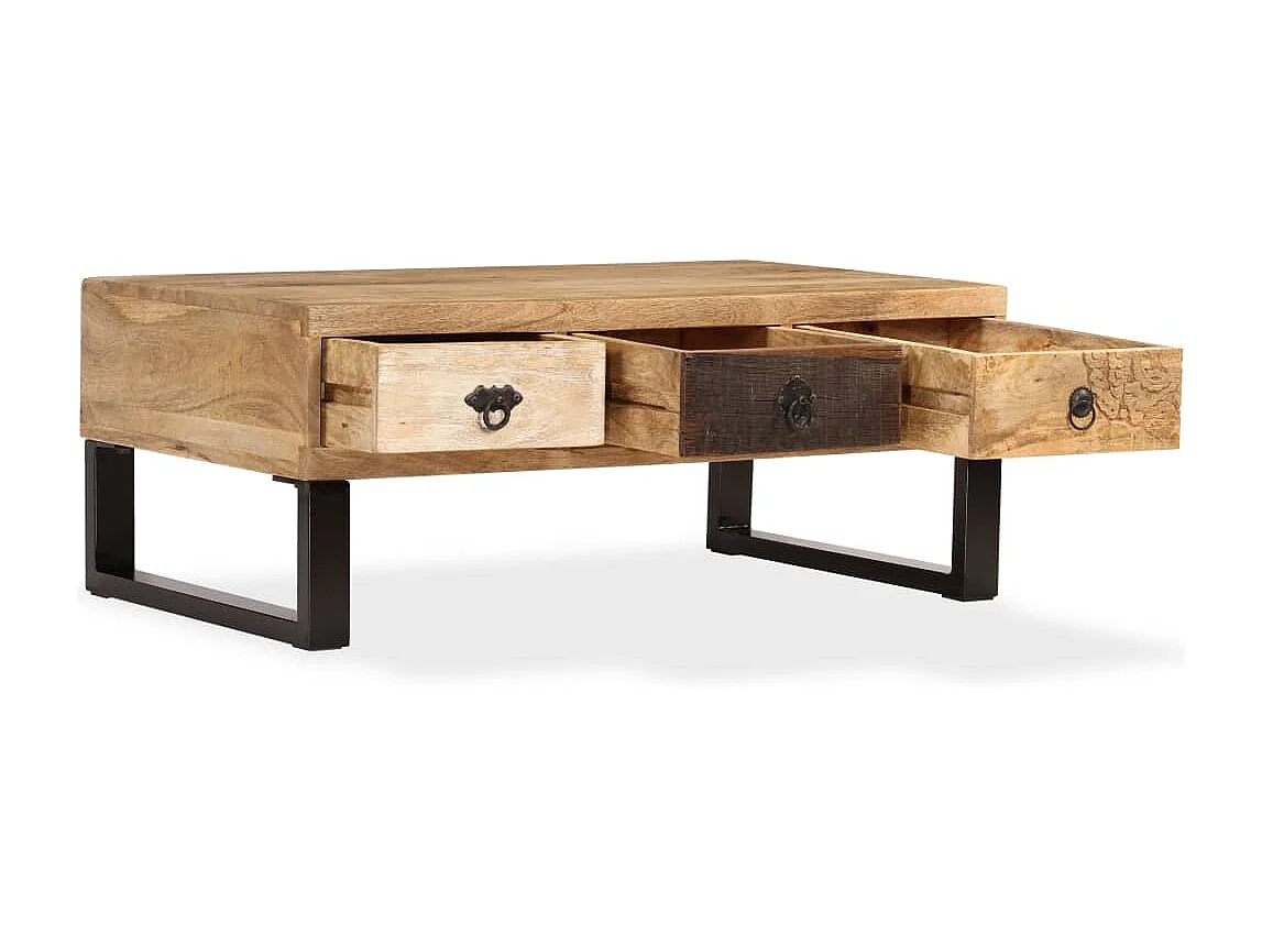Mesa de centro 3 gavetas madeira mangueira maciça 90x50x35 cm